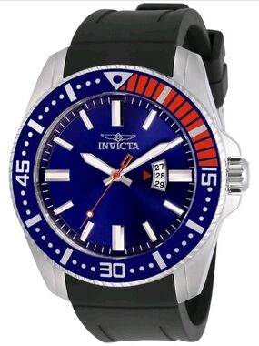 Invicta Men’s Blue Dial Swim Watch with Black Strap and Orange Accents
